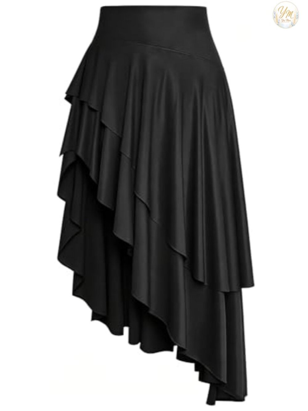 High Waist Ruffle Flowy Asymmetrical Split Midi Skirt